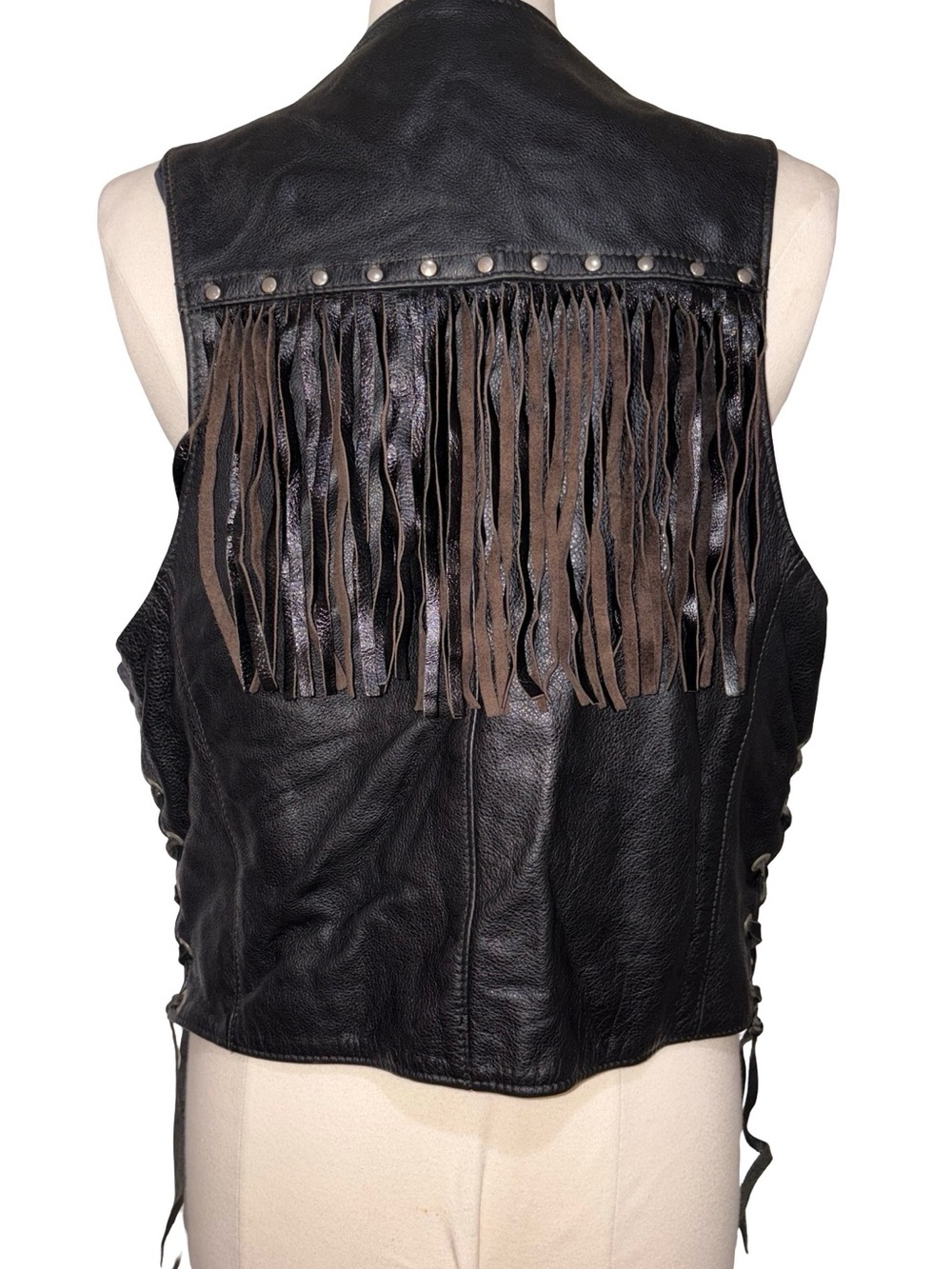 Vintage On The Fringe Genuine Conditioned Leather Fringe Motorcycle Vest L
